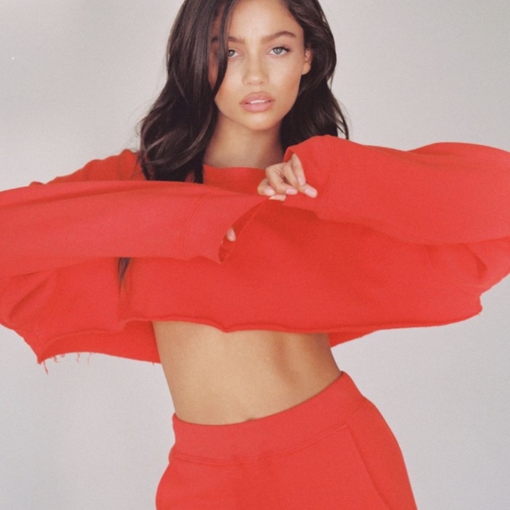 Joah Brown Cherry Red Cut Off Sweatshirt